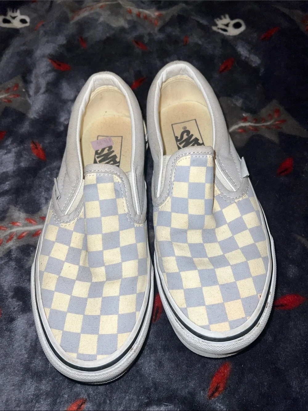 Vans Kids Slip-On Checkerboard Sneakers - Light Blue & Cream